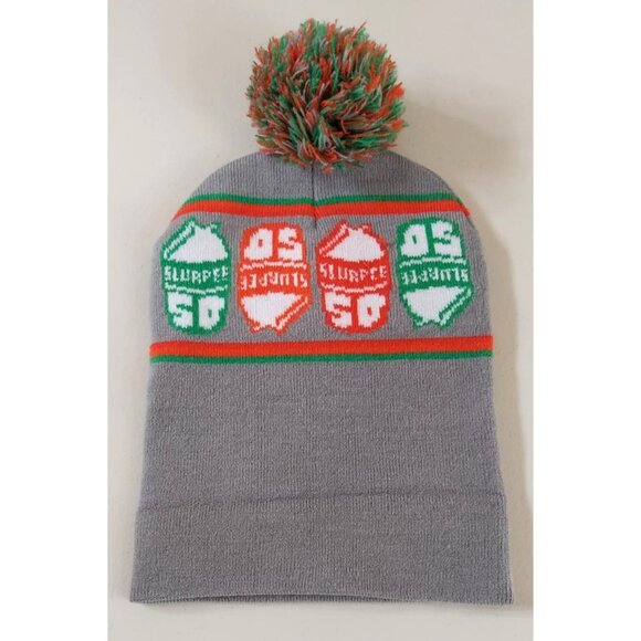 Slurpee 50th Anniversary 7-11 Beanie Toque - Gray Hat Cap With Pom OSFM EUC - Picture 5 of 5